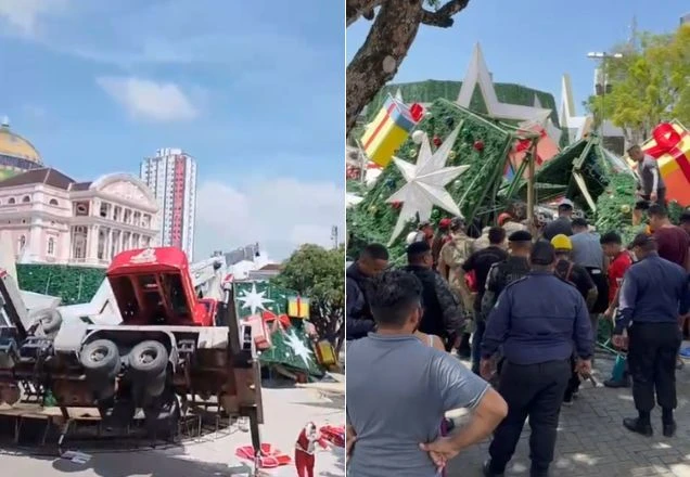 Acidente com guindaste e árvore de Natal em Manaus deixa uma pessoa morta