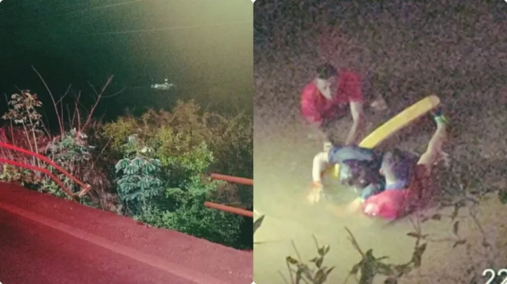 Um motorista morreu e o sobrinho sobreviveu após o carro em que viajavam cair em um rio, em Eldorado/ Imagens: Divulgação